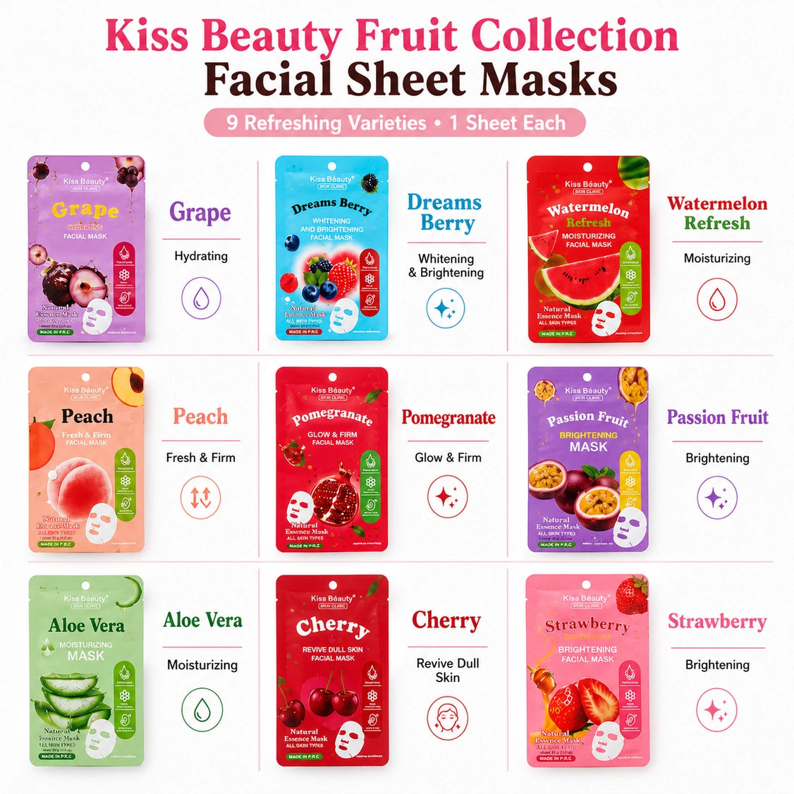 9 Assorted Facial Masks Fruit Collection